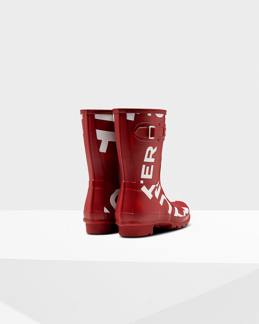 Womens Hunter Original Exploded Logo - Short Rain Boots Grey Red - 6740-UDWAF